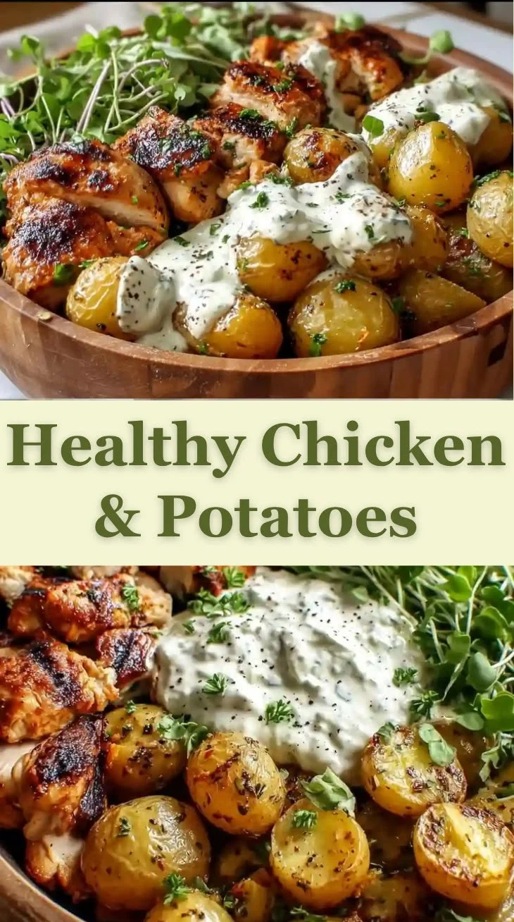 Mediterranean sheet pan chicken and potato bowls prepared for meal prep.