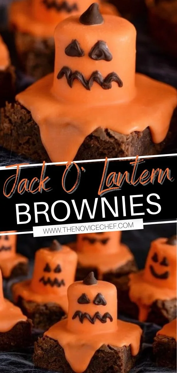 Delicious melted Jack O' Lantern Brownies perfect for Halloween