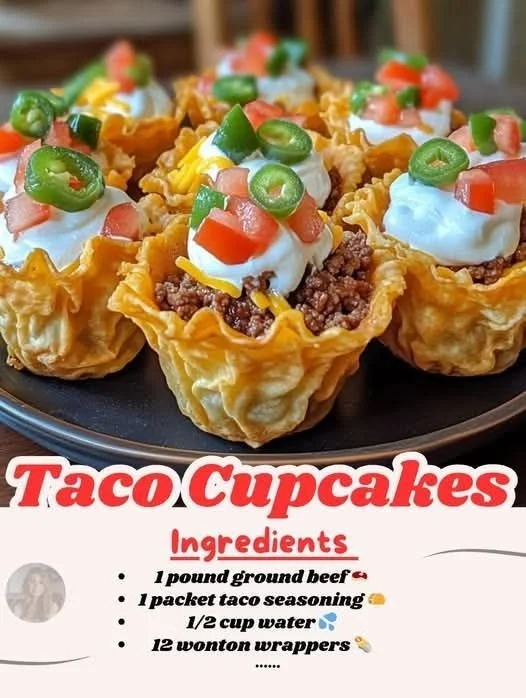 Mini taco cupcakes topped with ground beef and cheese