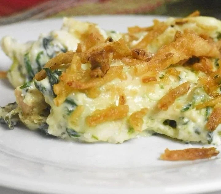 Delicious Monterey Chicken Spaghetti Casserole in a baking dish ready to serve