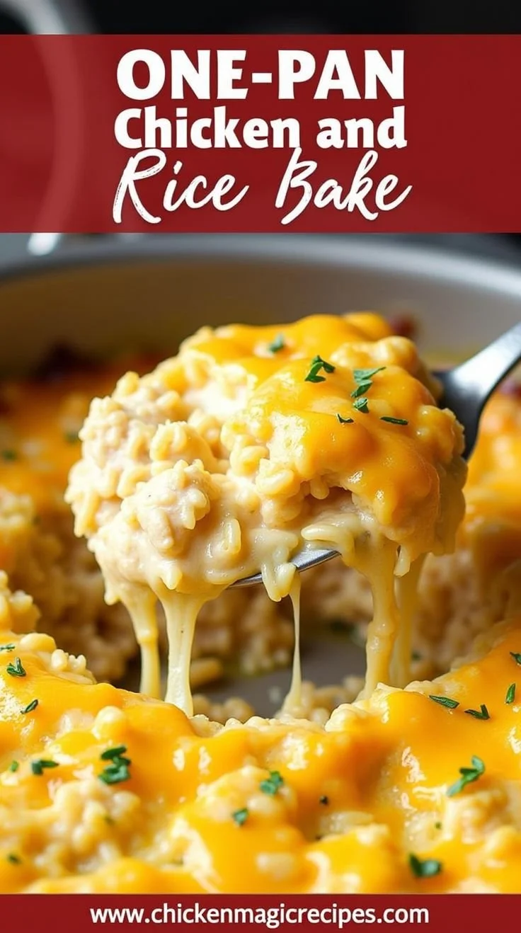 One-Pan Chicken and Rice Bake ready to serve with vibrant vegetables