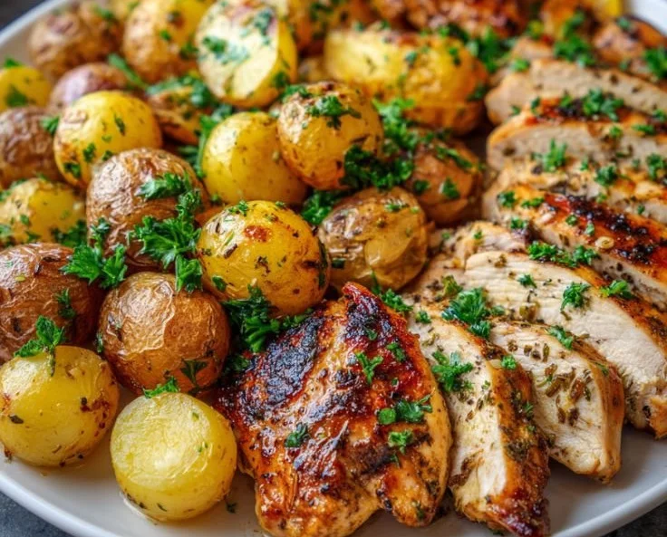 One-Pan Lemon Balsamic Chicken with Roasted Potatoes for a quick dinner