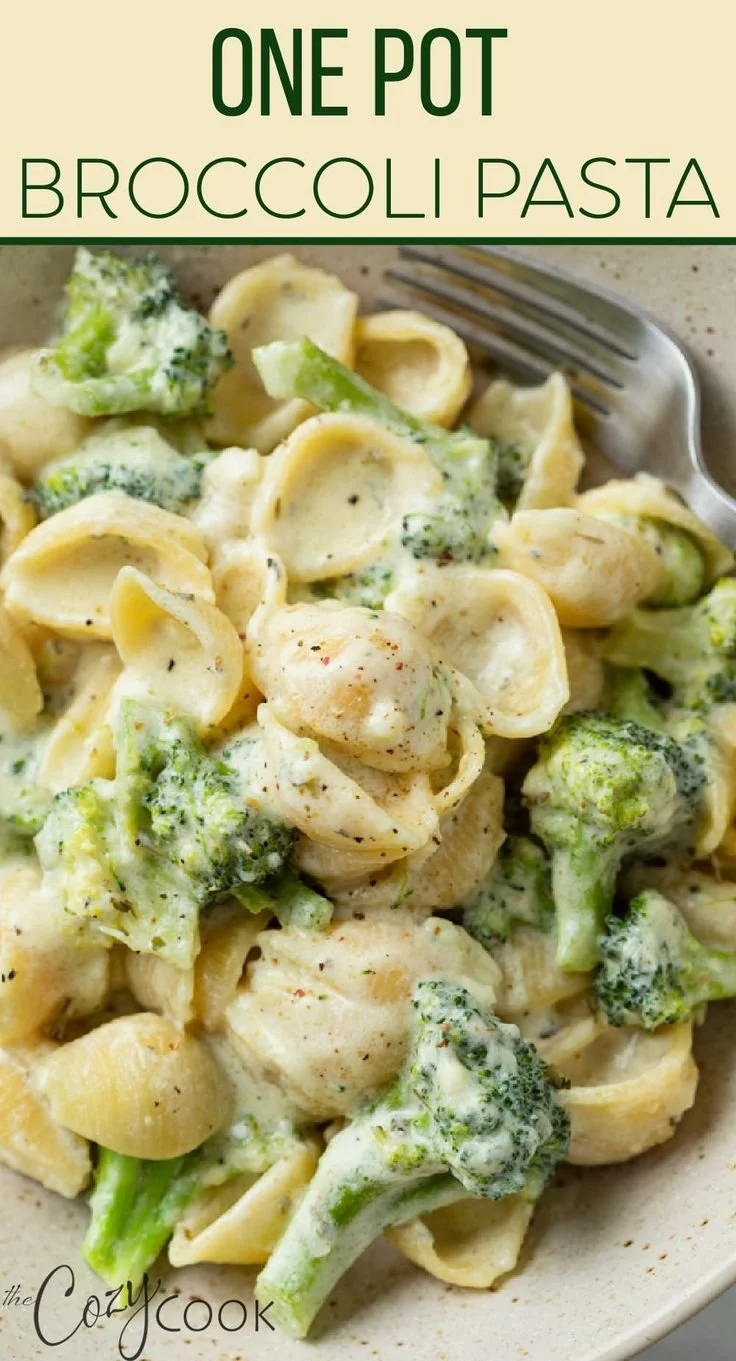 One pot broccoli pasta dish with fresh broccoli and pasta