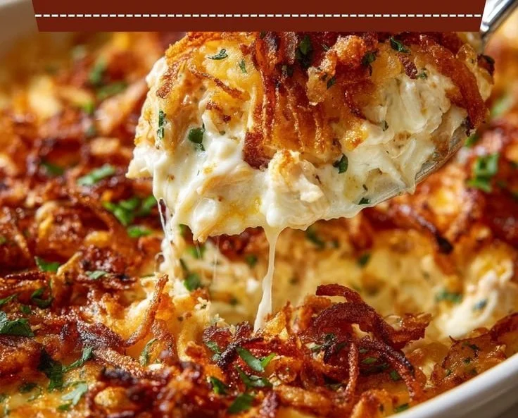 One-Pot French Onion Chicken Rice Dinner with melted cheese and herbs