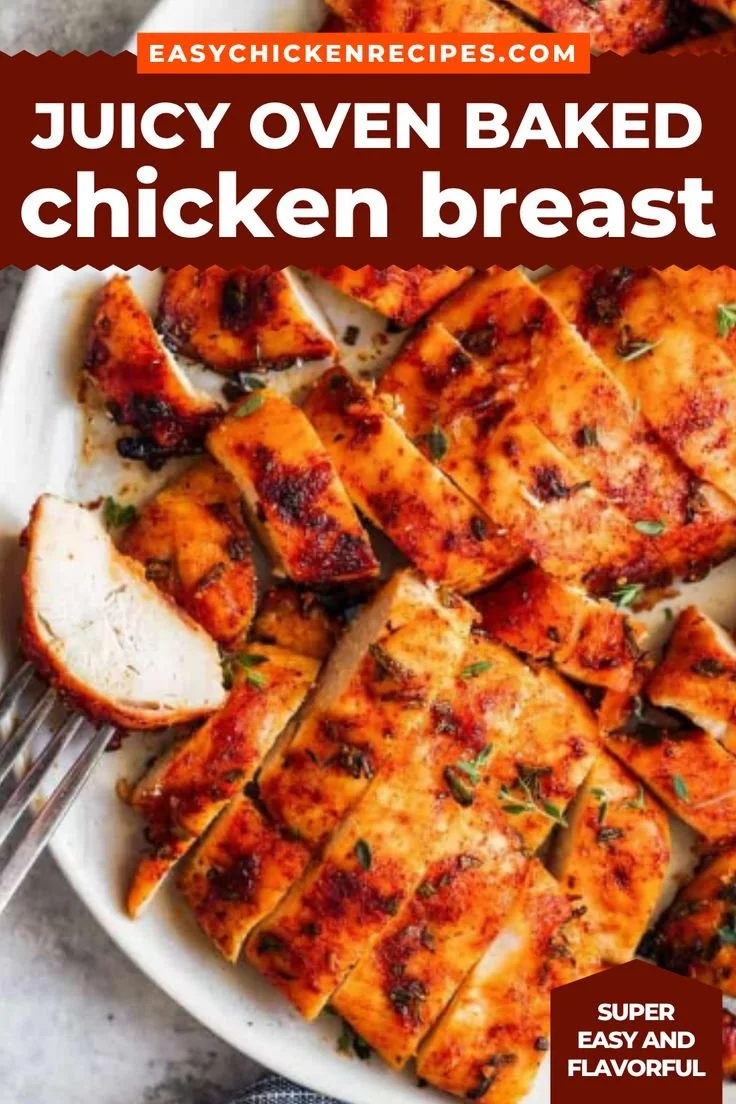 Juicy oven baked chicken breast seasoned and ready to serve