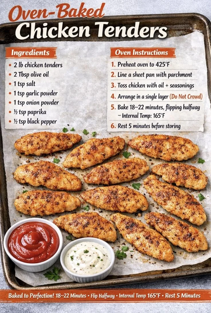 Oven-baked chicken tenders served with dipping sauce