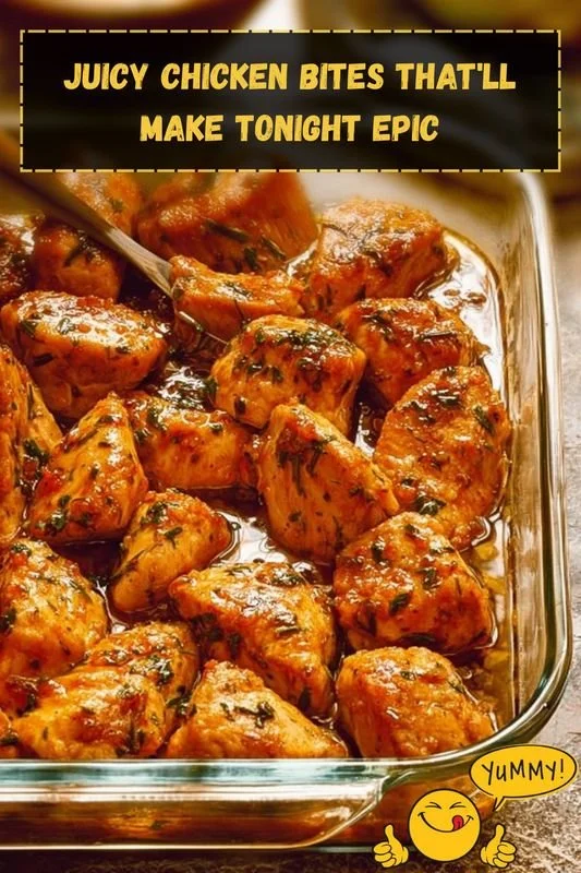 Oven-roasted chicken bites served on a plate with herbs and spices