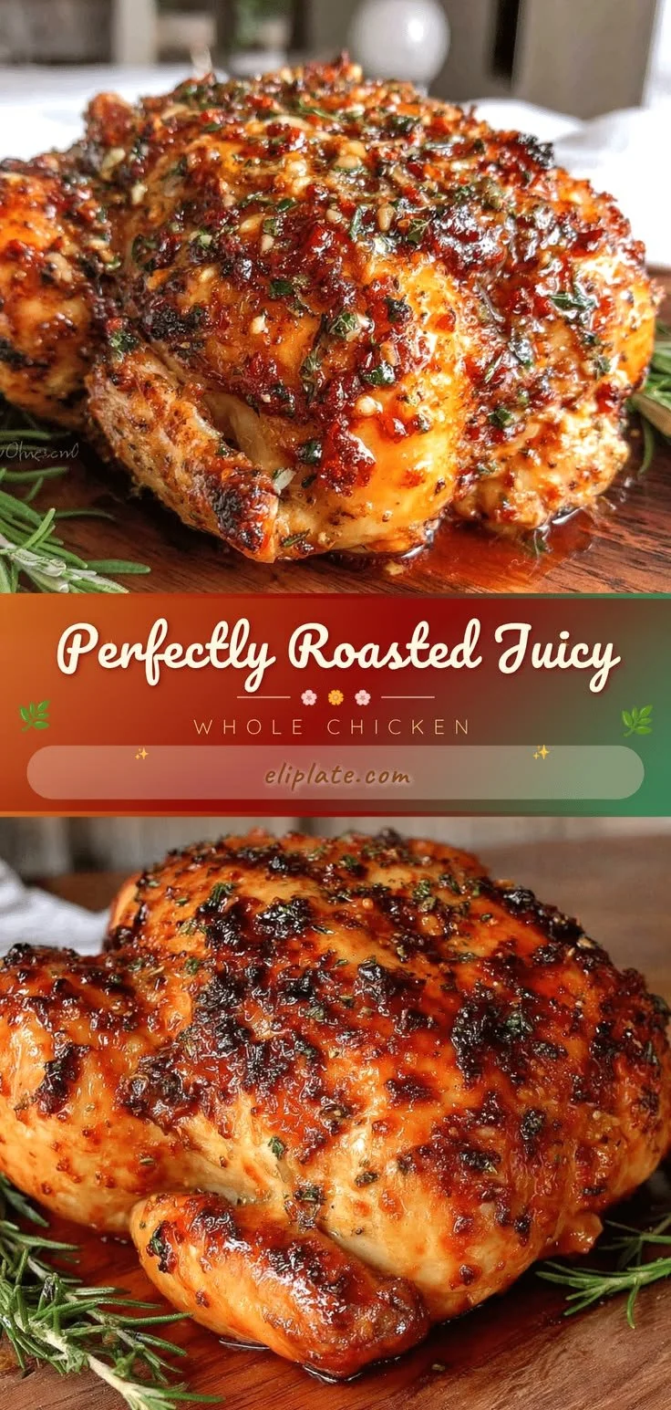 Perfectly roasted whole chicken on a platter, ready to be served.