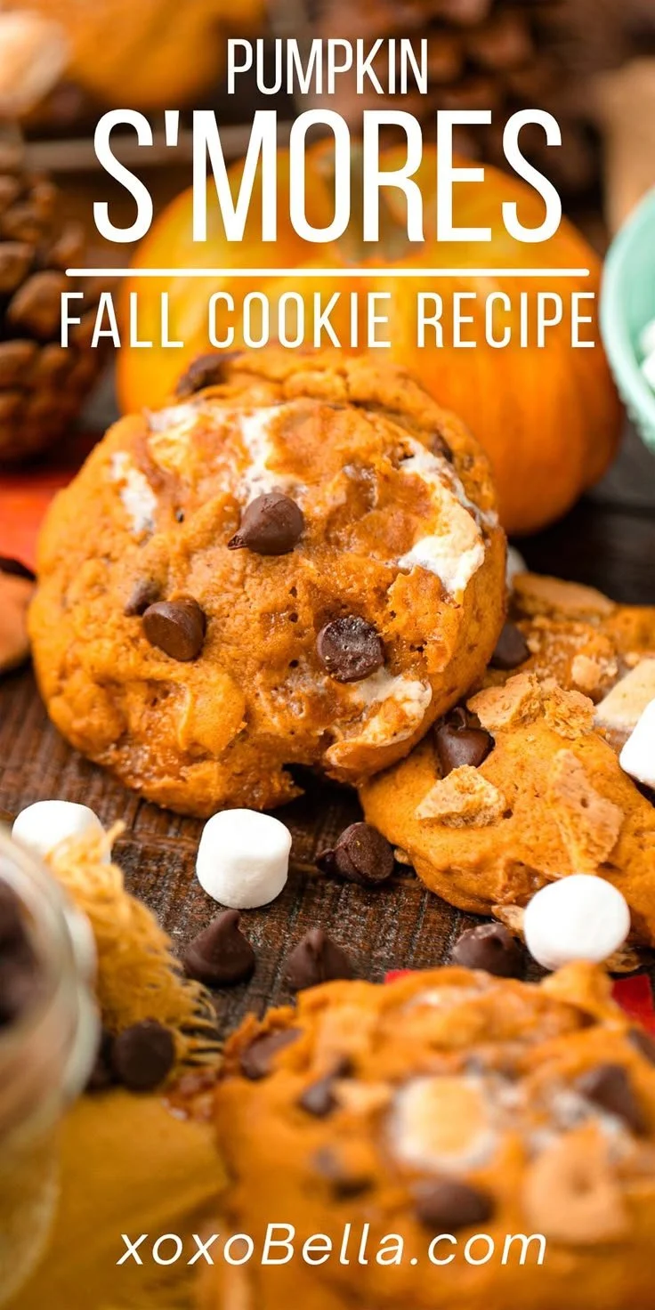 Delicious Pumpkin S'mores Cookies for fall and Halloween celebrations.