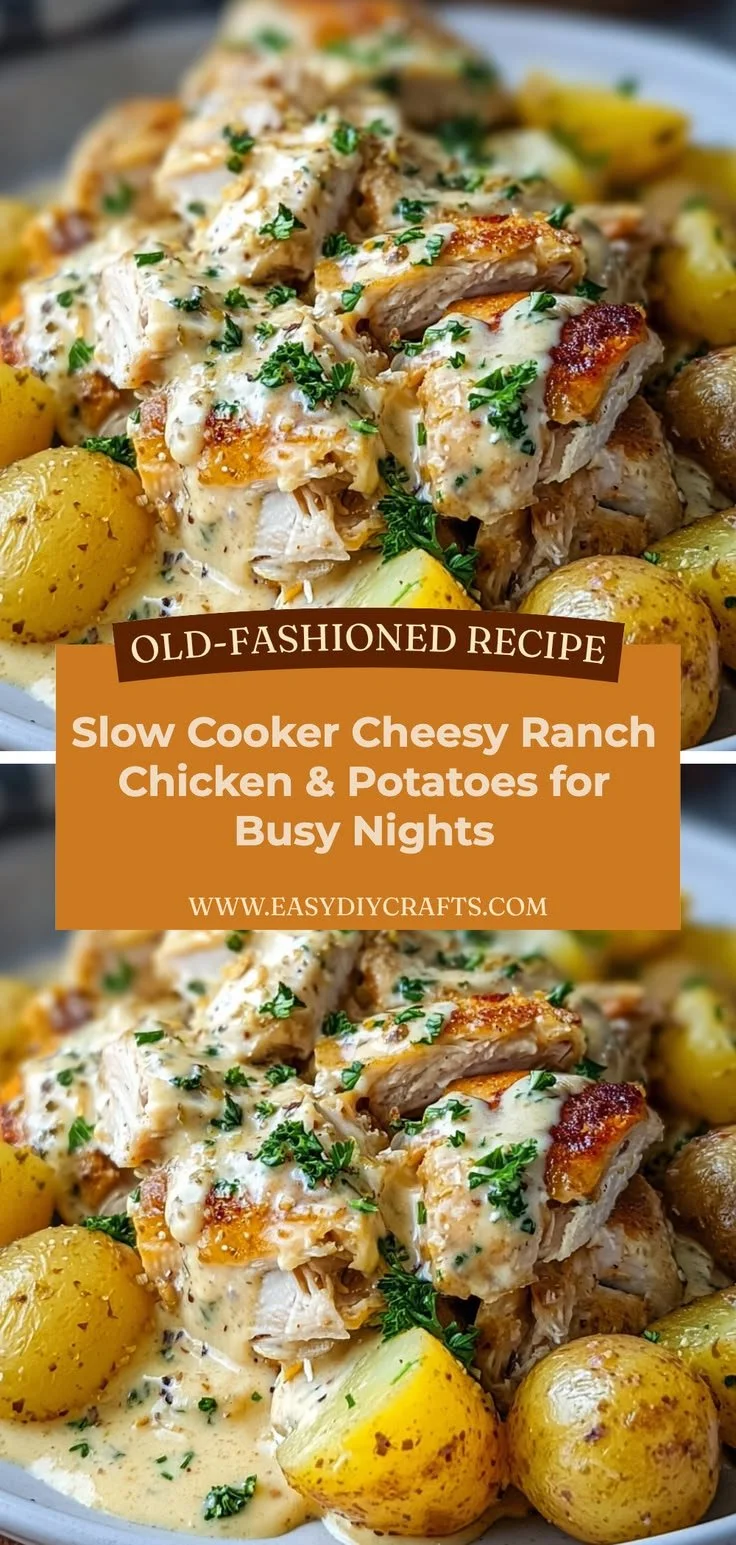Slow Cooker Cheesy Ranch Chicken and Potatoes dish ready to serve