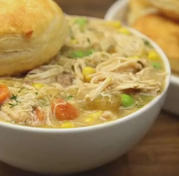 Delicious slow cooker chicken pot pie with flaky crust and hearty filling