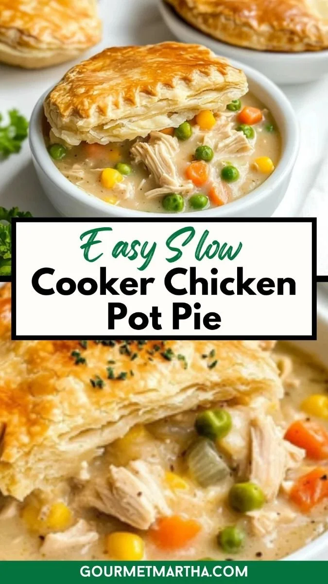Delicious Slow Cooker Chicken Pot Pie Casserole in a serving dish