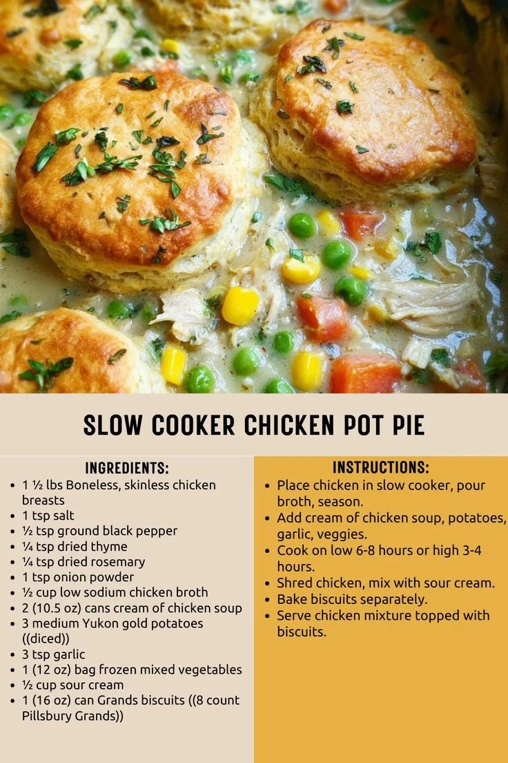Delicious slow cooker chicken pot pie served in a bowl, ideal for family dinners.