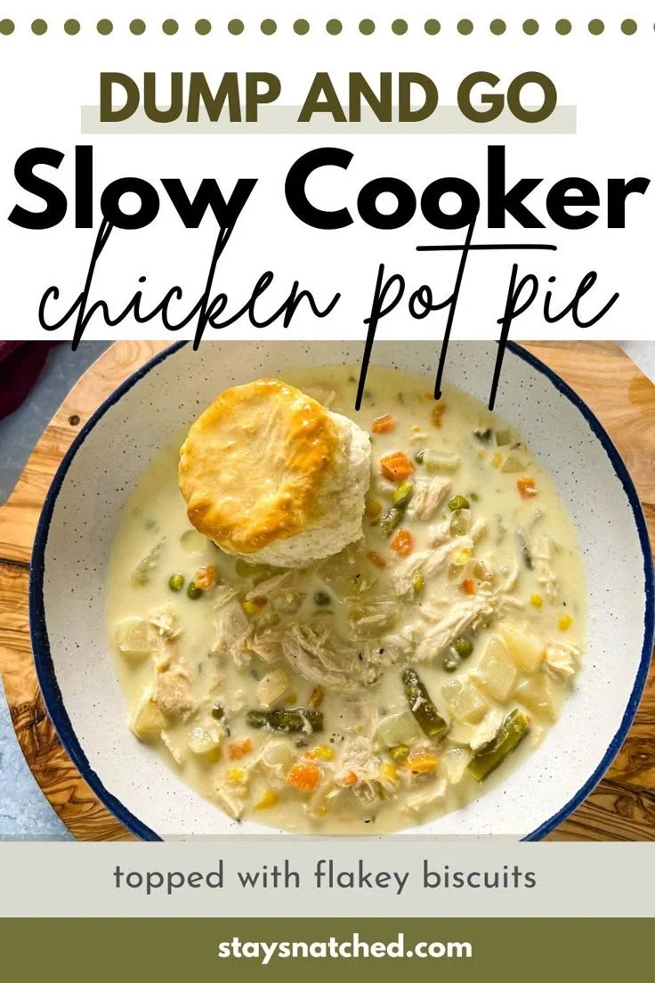 Slow cooker crockpot chicken pot pie recipe with vegetables and flaky crust