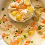 Slow Cooker Garlic Parmesan Chicken Stew 3 Slow cooker garlic parmesan chicken stew with fresh herbs and vegetables.
