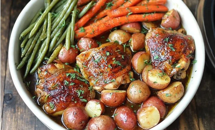 Slow cooker honey garlic chicken with colorful vegetables