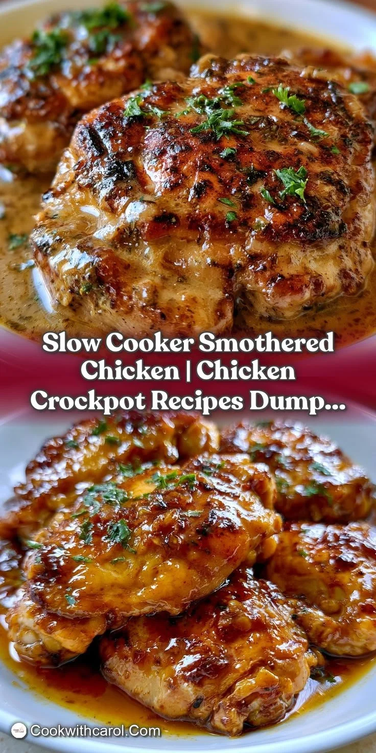 Delicious slow cooker smothered chicken served over rice