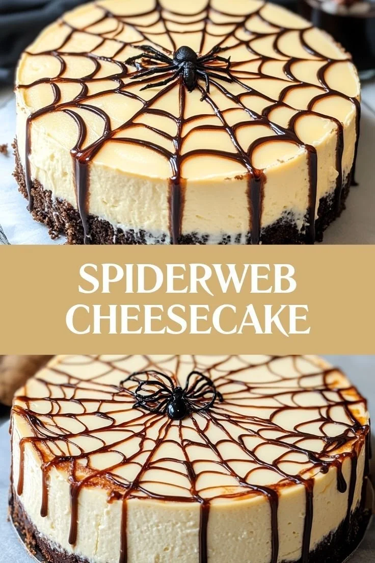 Delicious Spiderweb Cheesecake decorated with chocolate and whipped cream