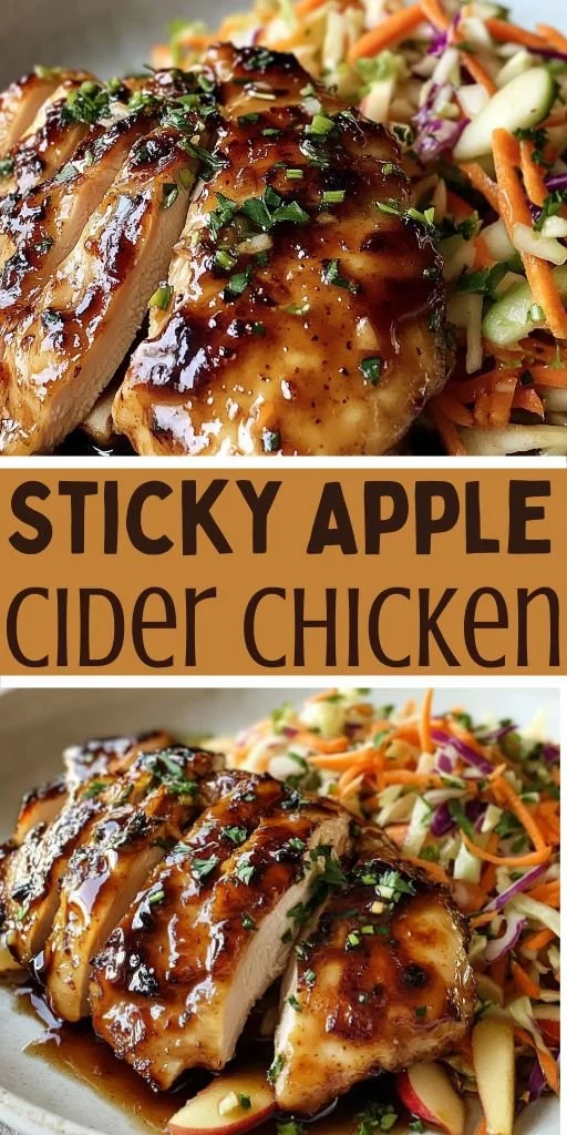 Delicious sticky apple cider chicken served with herbs and spices