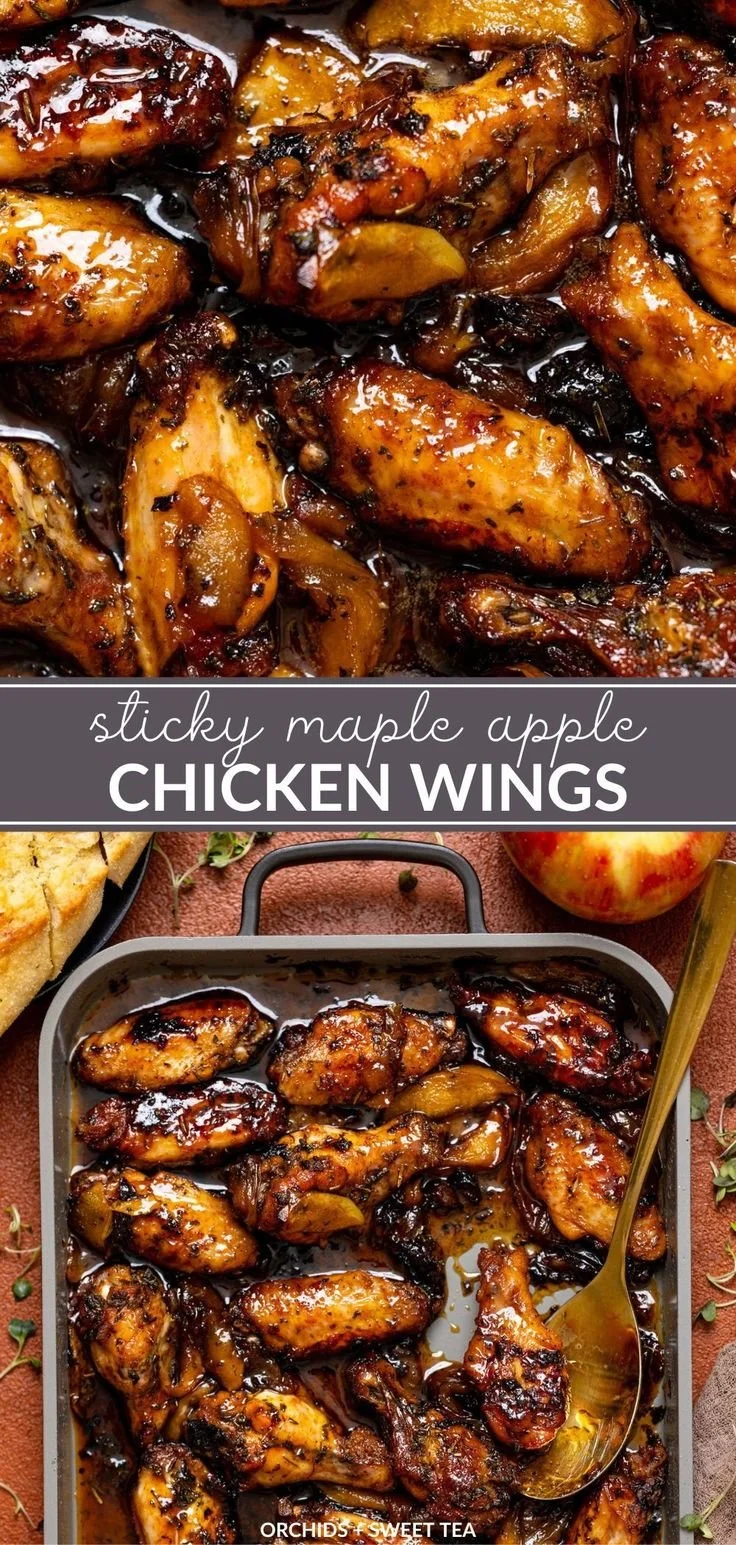 Delicious Sticky Maple Apple Chicken Wings served on a plate