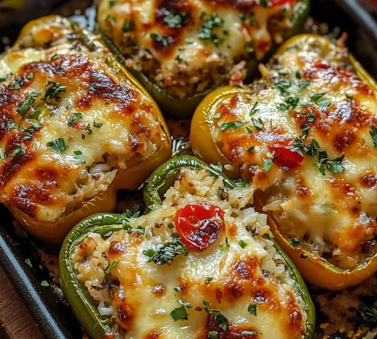 Stuffed bell peppers filled with rice and vegetables, healthy meal option