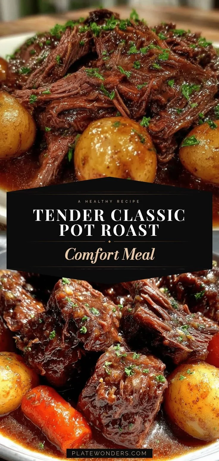 Tender pot roast with baby potatoes, perfect for a comforting dinner