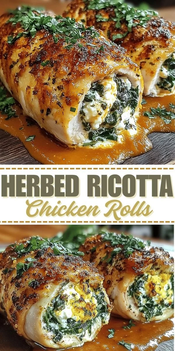 Herbed ricotta stuffed chicken rolls garnished with herbs on a plate