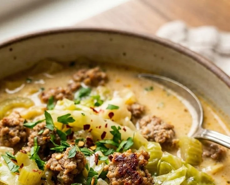 Bowl of De-Bloat Soup featuring fresh vegetables and herbs for digestion support.
