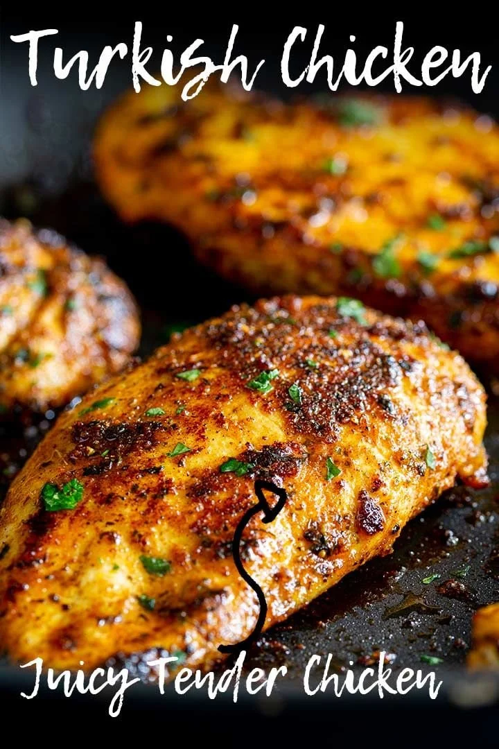 Turkish chicken breasts seasoned with spices and herbs on a plate