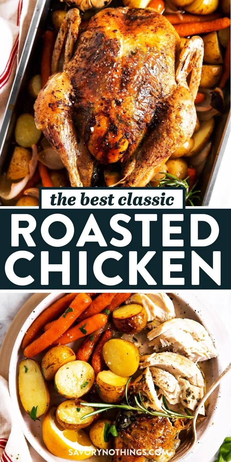 Whole roasted chicken cooked to perfection, served with herbs and spices.