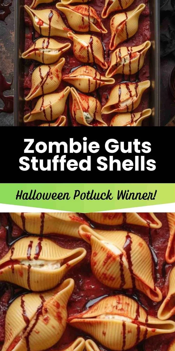 Zombie Guts Stuffed Shells - a Halloween-themed dish for potlucks