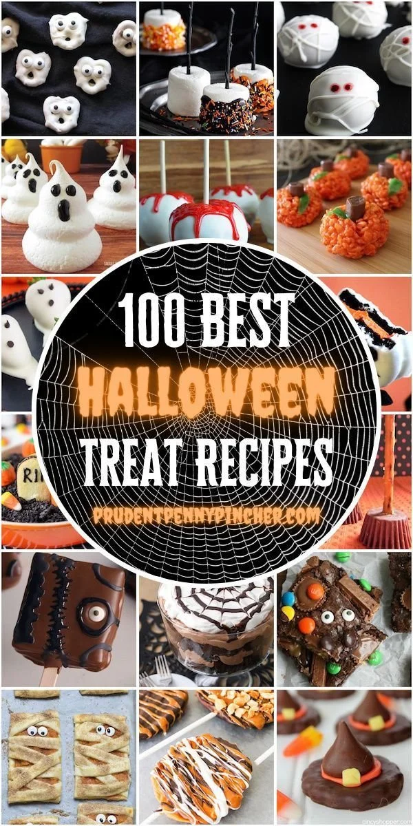 A variety of spooky and sweet Halloween treats on a festive table