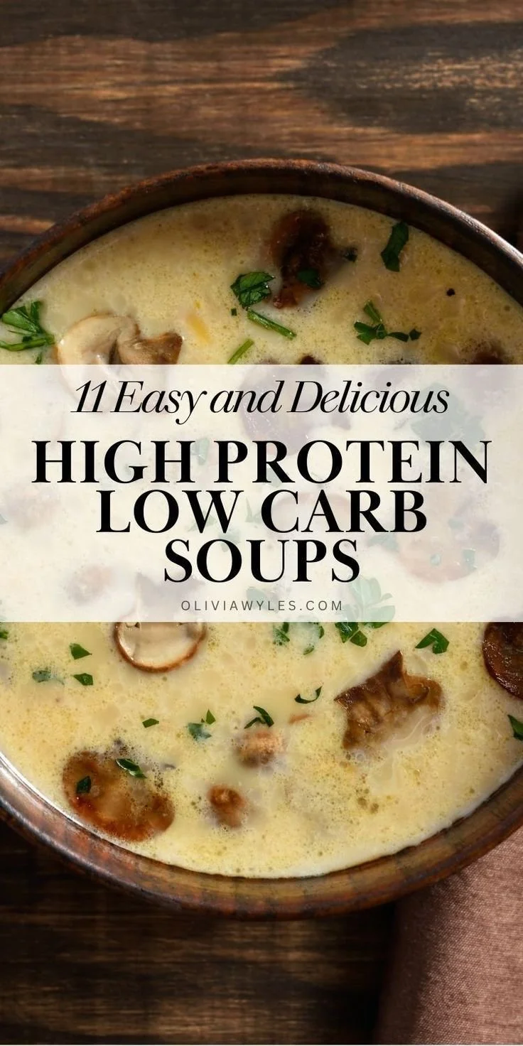 A variety of low calorie high protein soups in vibrant bowls, ideal for healthy eating.