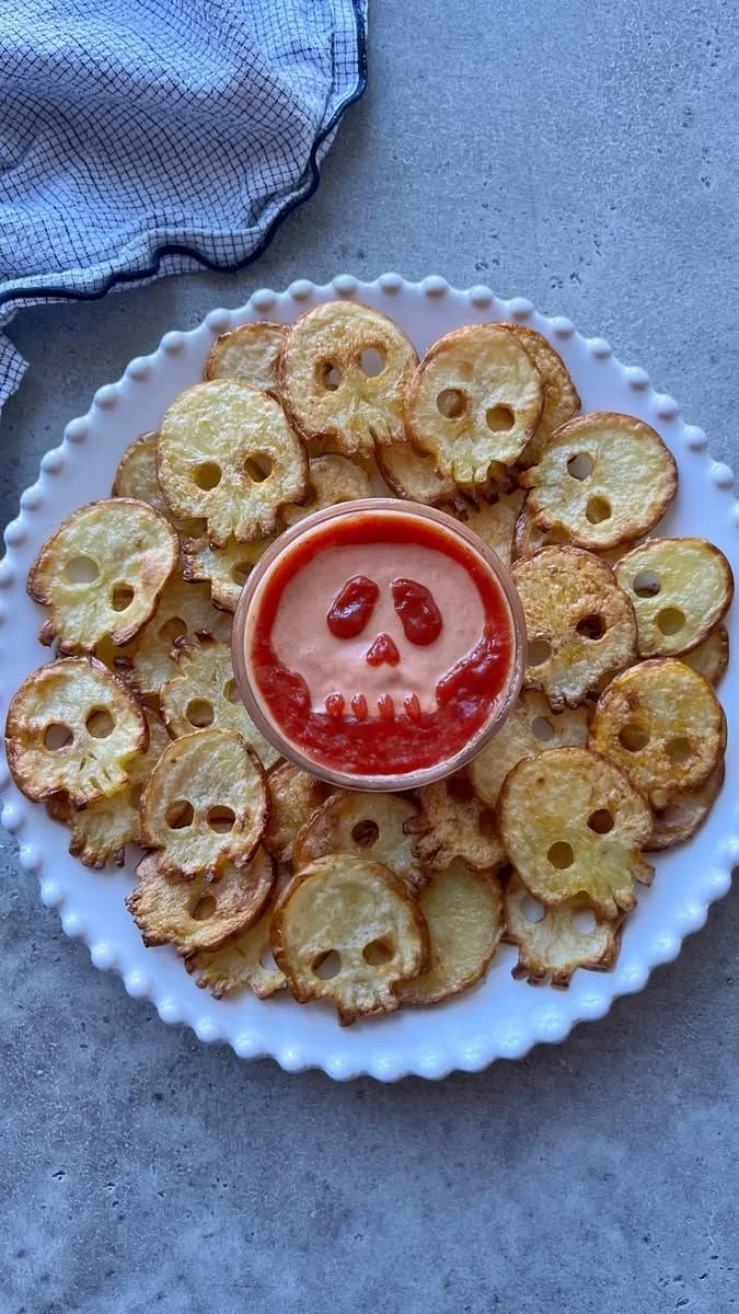 Plate of crispy Halloween Fries served at a Halloween party
