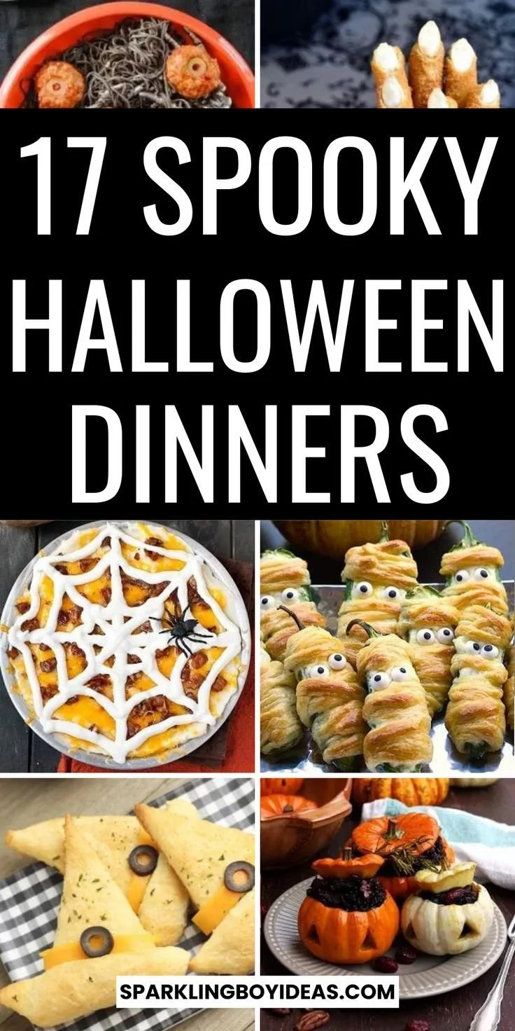 Spooky Halloween dinner ideas for kids featuring colorful themed dishes.