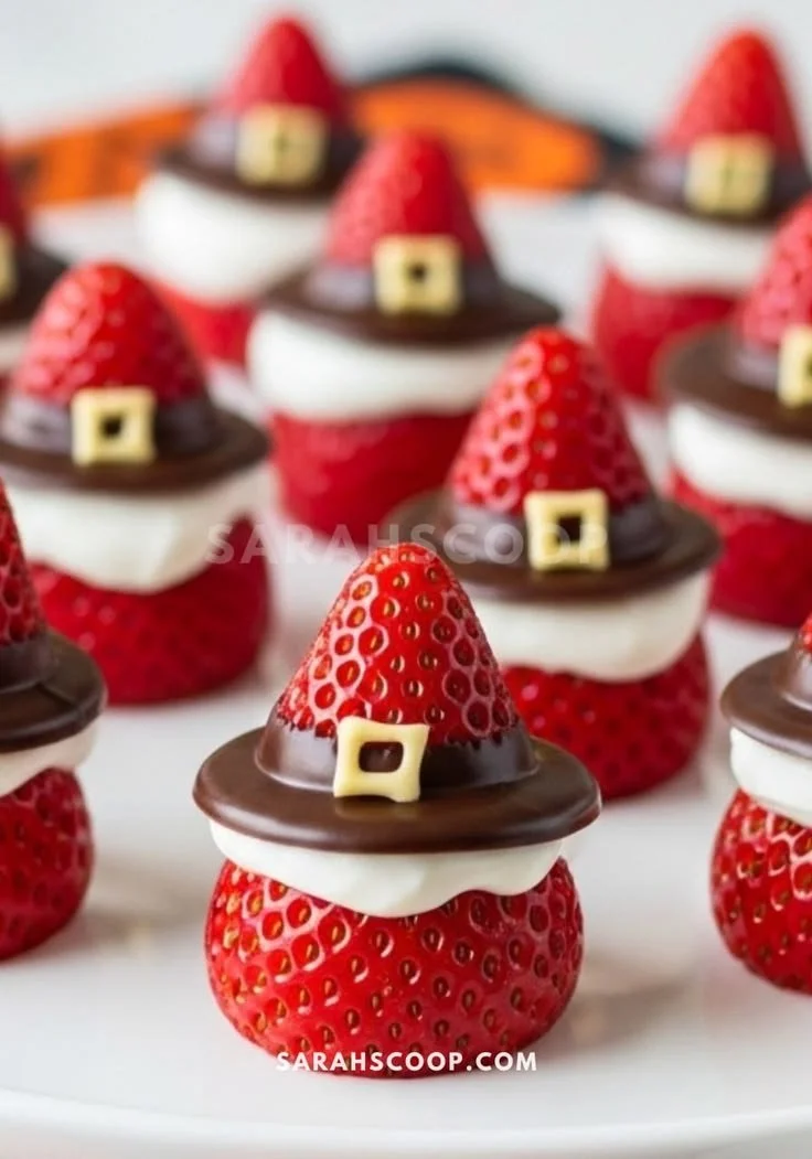 Healthy Halloween snack featuring strawberry witch hat desserts