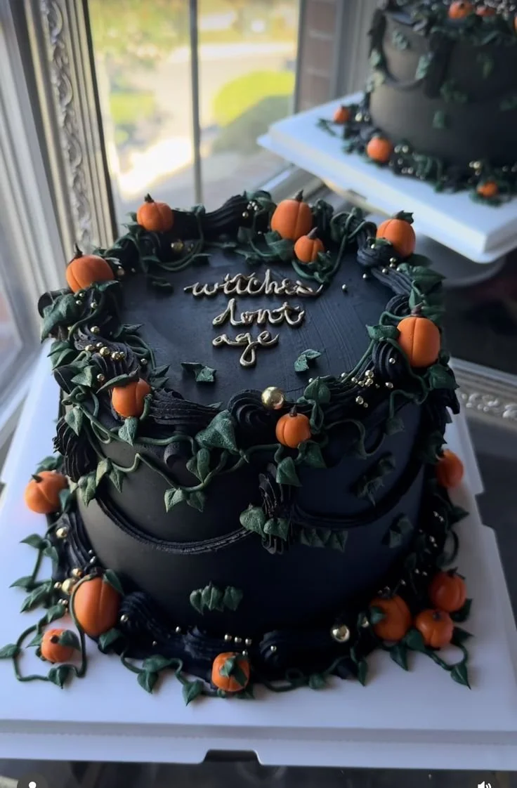 Beautiful birthday cake for a 79-year-old woman with creative Halloween designs.