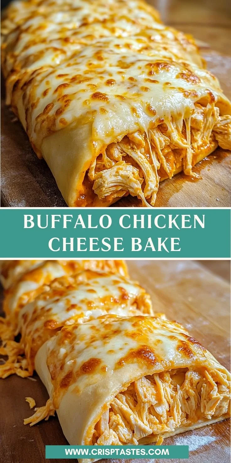 Delicious Buffalo Chicken Cheese Bake topped with melted cheese and spicy sauce