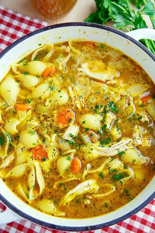 Bowl of homemade Chicken Noodle Soup with fresh ingredients