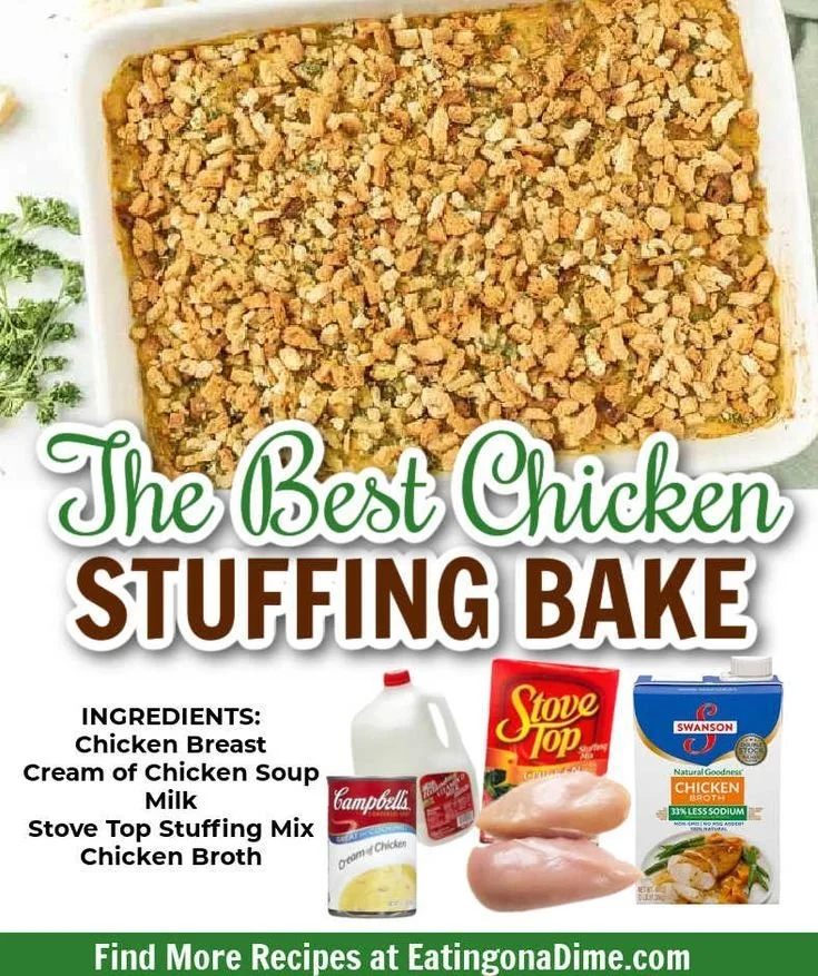 Delicious Chicken Stuffing Bake ready to serve on a plate