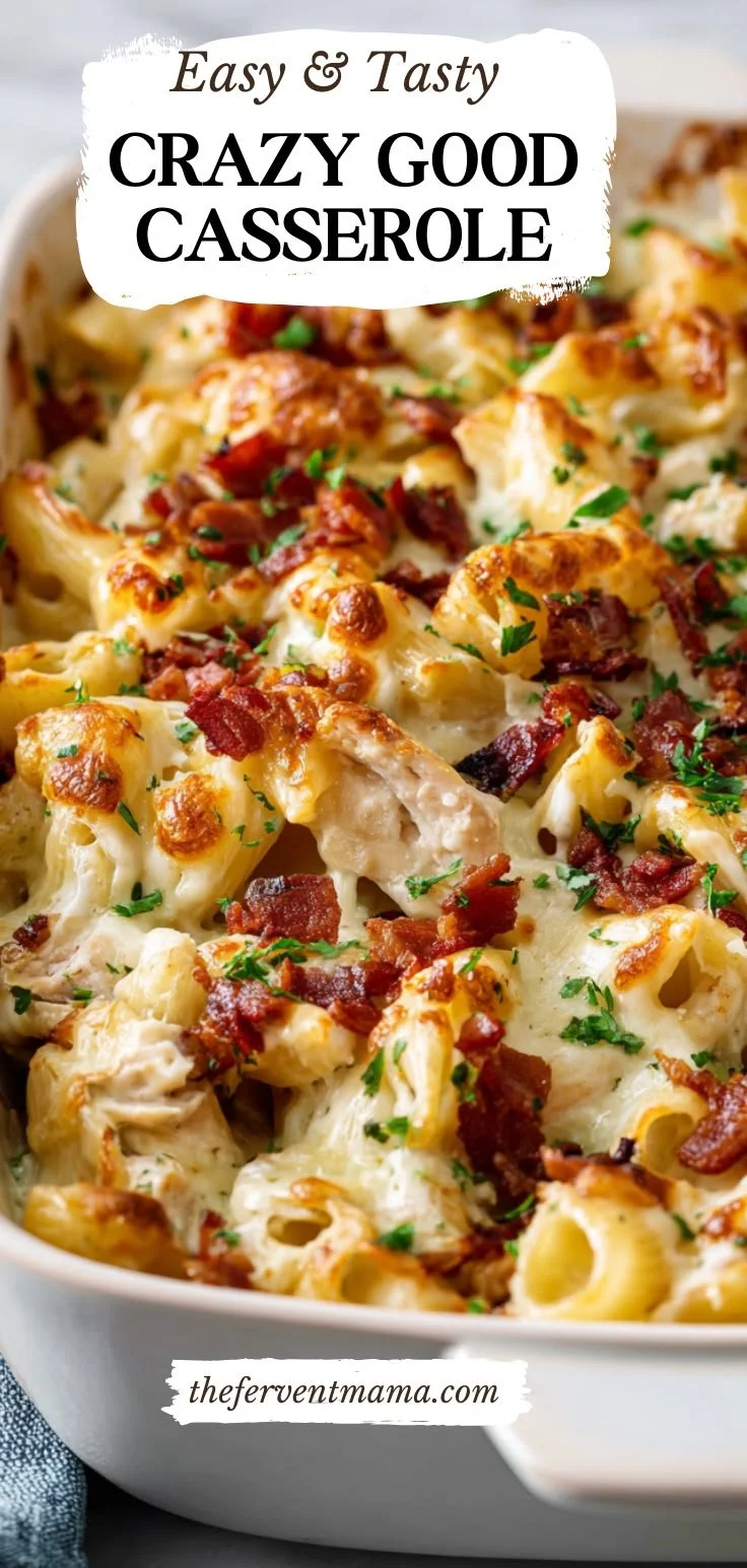 Delicious chicken pasta casserole with cream of chicken soup and leftovers