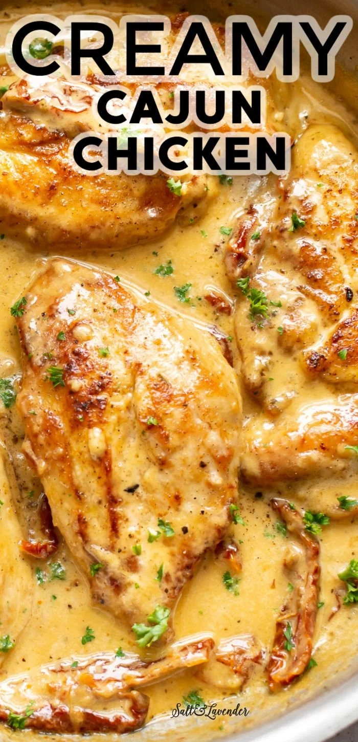 Creamy Cajun Chicken served with herbs and spices on a plate
