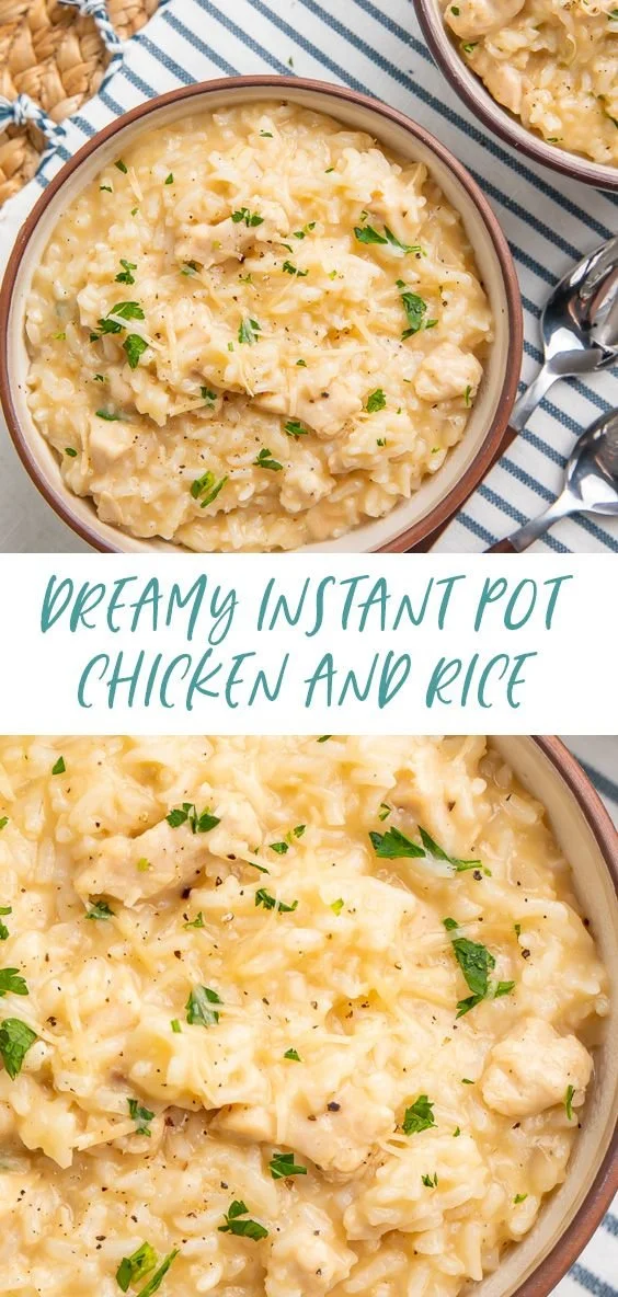 Creamy Instant Pot chicken and rice recipe with cream of chicken for quick dinners
