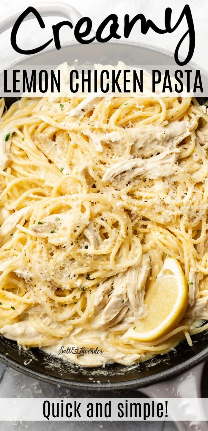 Creamy Lemon Chicken Pasta dish served in a bowl with fresh herbs.
