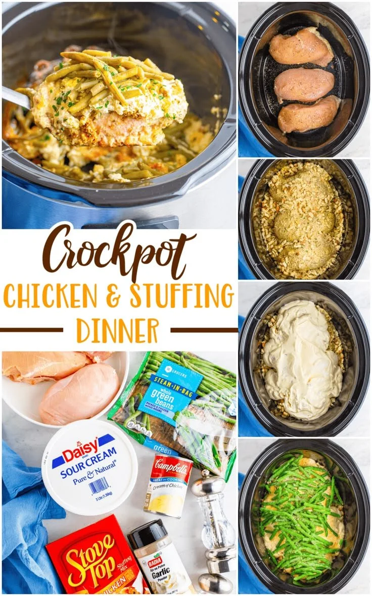 Delicious Crock Pot Chicken and Stuffing served in a bowl