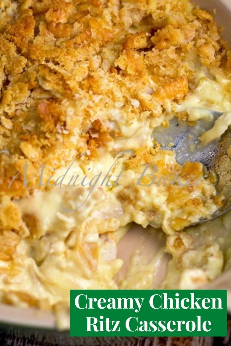 Delicious Easy Chicken Ritz Casserole with crispy topping and creamy filling