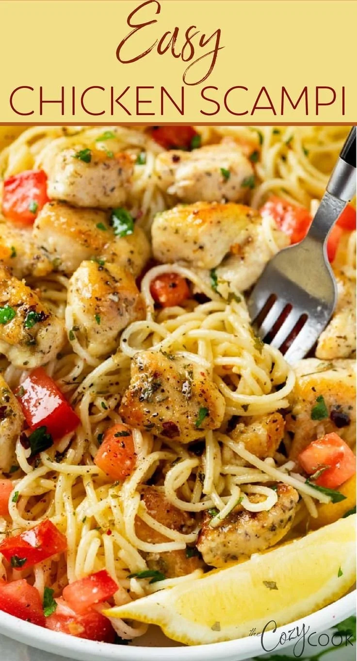 Easy Chicken Scampi with angel hair pasta, a delicious Italian main dish