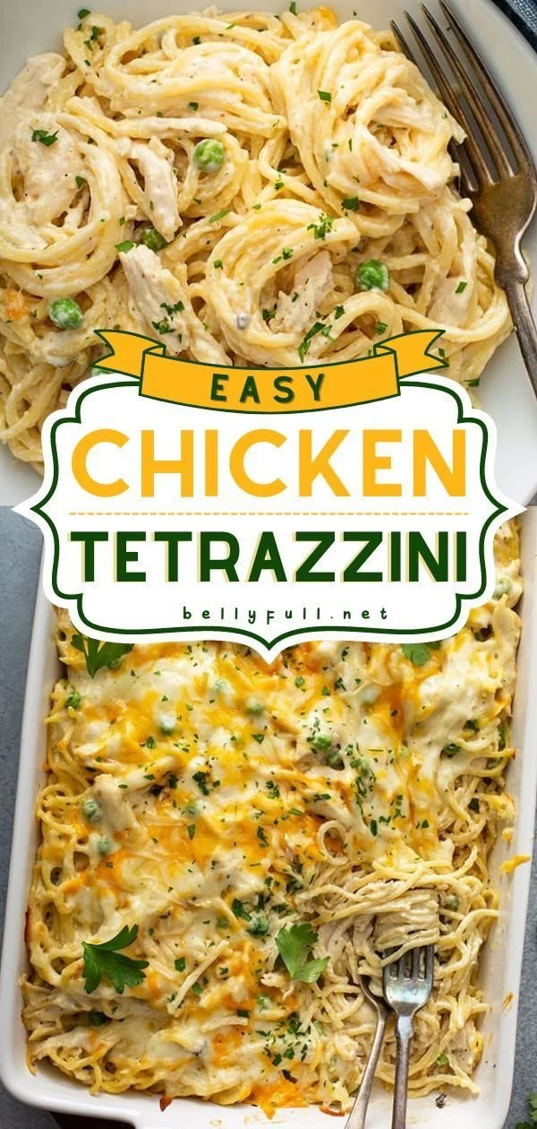 Delicious easy chicken tetrazzini served in a bowl with a sprinkle of parmesan.