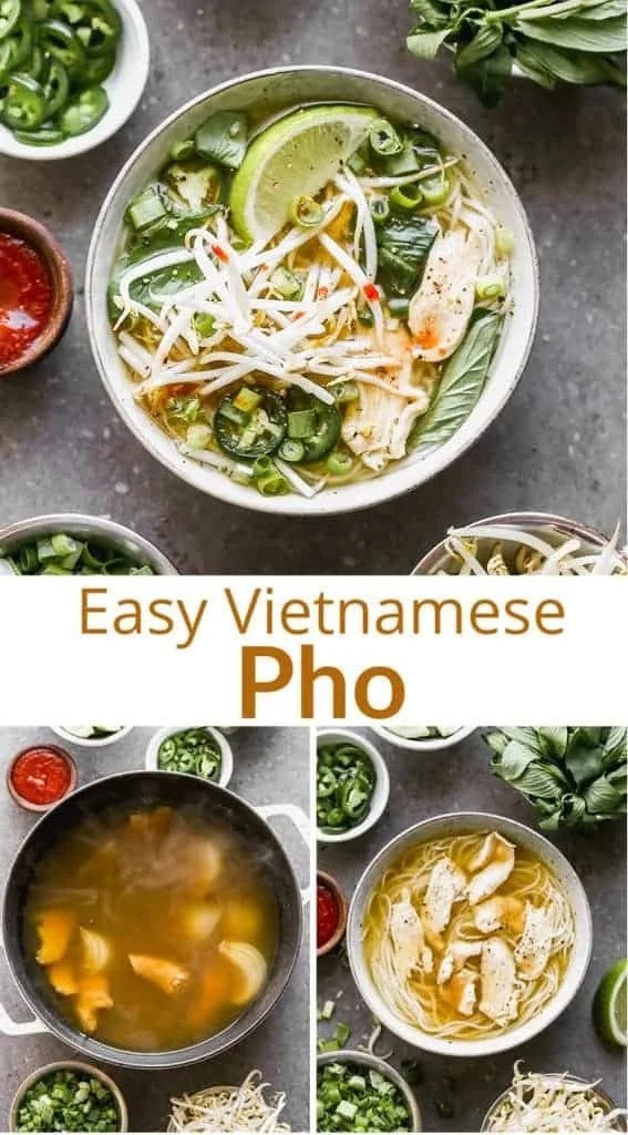 Bowl of easy homemade pho with fresh herbs and spices