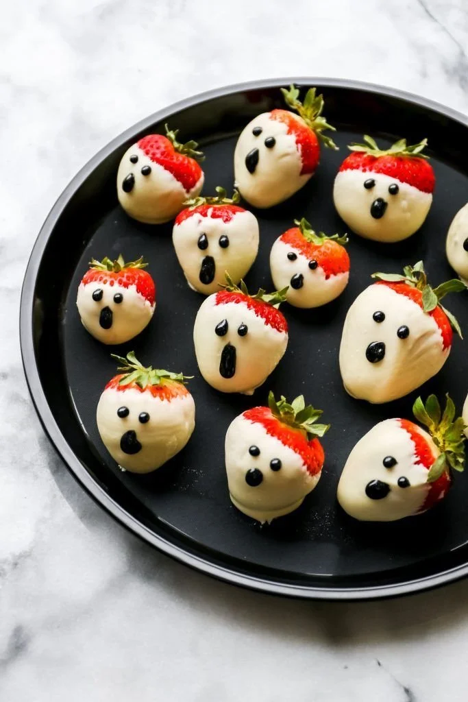 Delicious strawberry ghosts Halloween treat for kids